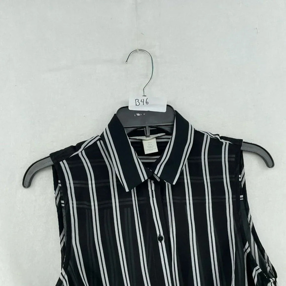 H&M Blouse Women's Sz 6 Black White Striped Sheer Unlined Collared Sleeveless - Picture 11 of 11
